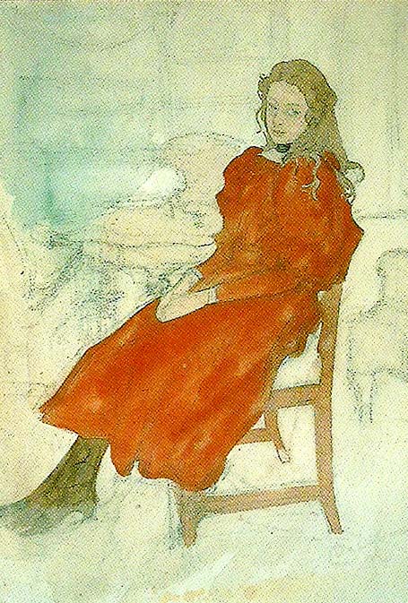 Carl Larsson flicka i rod klanning